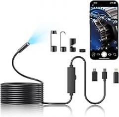 Endoscope Camera with Light, 1920P HD Borescope Camera with 8 Adjustable LED, 16.4FT Semi-Rigid Snake, IP67 Waterproof 8mm Inspection for iOS and Android (Single-Lens)