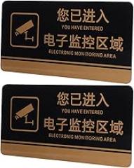Veemoon 2pcs Electronic Monitoring Area Warning Signs Wall Reminder Stickers for Safety Caution Signs for