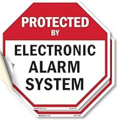 Protected By Electronic Alarm System (2 Pack) 4 inch X 4 inch Octagon Vinyl Label Decal Sticker Weather Resistant, UV Protected for Workplace, Private Property, and Construction Site, Made in the USA