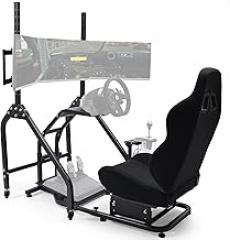 Anman Adjustable Racing Simulator Cockpit with Triple Monitor Stand and Ergonomic Driving Seat Compatible with Logitech/Thrustmaster, No electronic equipment