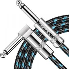 Guitar Cable 10ft Electric Instrument Bass AMP Cord for Electric Mandolin, Pro Audio,Right Angle to Straight Black/Blue