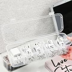 Cable Organizer Box, 6 Compartments Desktop Cable Management Box with Lid, Electronic Accessories Organizer for Home Office & Travel Use, Transparent