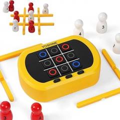 YOSHINE Tic Tac Toe Game, 5-in-1 Electronic Tic Tac Toe Game, Portable Tic Tac Toe Games for Travel, Digital Tic Tac Toe for Children and Adults – Yellow