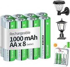 Rechargeable AA Batteries 8 Count, 1.2V Ni-MH 1000mAh Pre-Charged High Capacity Double A Batteries - Ideal for Solar Lights, String Lights & Home Devices