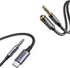 UGREEN Headphone Extension Cable 4 Pole TRRS 3.5mm Extension with Microphone Male to Female Stereo Audio Cable Bundle with Aux to USB C, Type C to 3.5mm Audio Jack Cable 3.3FT USB C to TRRS Headphone
