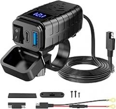 PD3.0 Motorcycle Charger – QC3.0 Fast Adapter, Digital Meter, USB Power Port | Smart Voltage Detection, Electronic System for Bike, Scooter, and Car Charging Setup