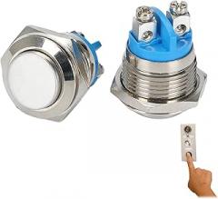 NIIIYTYB 2Pcs 19mm Momentary Push Button Switch Waterproof Stainless Steel Pressure Switch High Cap 250V 5A 1NO SPST Latching Type with Screw Terminals for DIY Control Panel and Electronic Projects