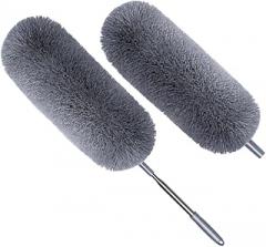 Flexible Fiber Duster 2pcs with Extendable Handle, Washable Household Dust Cleaning Tool for Furniture and Office Use, Includes Spare Duster Head, Gray