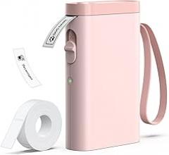 P21 Label Maker Machine with Tape, Label Printer Thermal Mini Label Makers with Built-in Cutter and Multiple Templates, Portable Printers for School, Office and Home Use (Pink)