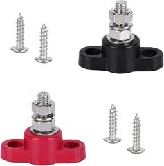 2pcs 12V 150A Power Distribution Block Bus Bar with 4 Screws, Stainless Steel Single Stud Marine Bubar Battery Post Terminal Junction Block for Cars Boats Solar Systems (Red & Black)