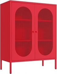 Red Metal Locker Storage Accent Cabinets with 2 Adjustable Shelves, 3 Tier Metal Storage Cabinet with Legs, Steel Cupboard Lockers for Kids Bedroom, Home, Office, Entryway, Kitchen (Mash Door)