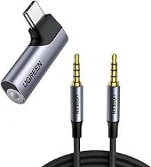 UGREEN USB Type C to Headphone Adapter Right Angle USB C to 3.5mm Audio Adapter Bundle with 3.5mm Audio Cable Braided 4-Pole