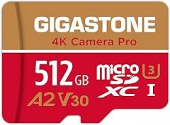 【5-Years Data Recovery】 GIGASTONE 512GB Micro SD Card, 4K Camera Pro, A2 V30 for Smartphone, Gopro, Action Cams, 4K UHD Video Recording, R/W up to 150/120 MB/s, UHS-I U3 C10 Class 10 with Adapter