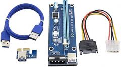 PCI-E Express 1x to16x Extender Riser Card Adapter SATA 15PIN Power USB 3.0 (blue4Pin)