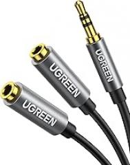 UGREEN Headphone Splitter 3.5mm Audio Stereo Y Splitter Aux Extension Cable Male to Female Dual Headphone Jack Adapter for Earphone Compatible with Switch 2/PS4/PS5 iPhone iPad, Tablet, Laptop, 7.87