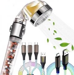 AYI RGB 3 in 1 Multi Connectors Charger Cable RGB USB Type C to USB A Vitamin C Filtered High Pressure Handheld Shower Head