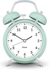 Fisura – Analog Alarm Clock Without Ticking, with LED Night Light – Mint Green Metal – 6.3 x 4.5 x 2.1 in