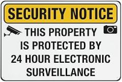 This Property Is Protected By 24 Hour Electronic Surveillance Warning Metal Sign Tin Signs Aluminum Sign for Outdoors Use Yard Farm Fence Home Wall Decor 8x12 inch