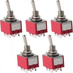 5Pcs ONON Toggle Switches 3P 9-Pin 2A/250VAC 5A/125VAC 6mm SP Toggle Switch for DIY Electronics Projects.