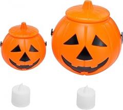 PRETYZOOM 2Sets Halloween Pumpkin Bucket Light with Warm Glow Electronic Lights Lanterns for Parties and Halloween Decor