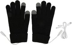 USB Heated Gloves, USB Heated Gloves for Men and Women, Thicken Detachable Electronic Warming Knitted Gloves for Autumn Winter (Black)