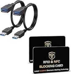 SaiTech IT 2 Pack RFID Blocking Card Bundle with 2 Pack Short Length 1 Feet USB 3.0 Extension Cable-Black