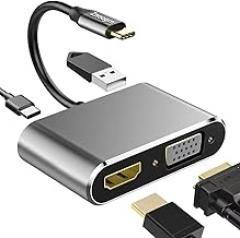 USB C to HDMI VGA Adapter, 4 in 1 USB C Multiport Hub Converter Thunderbolt 3 to HDMI 4K, VGA 1080P, USB 3.0, 100W PD Port for MacBook Pro/Air iPhone 16 15 Pro Max Dell XPS PC, etc