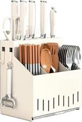 Multi-Functional Chopstis Storage Box Inteated Knife Ra Wall-Mounted Kitchen Elf Spoon Buet Caddy([gun ash])