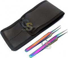 Set of 2 Stainless Steel Multi Titanium Rainbow Color Jeweler Style Tweezers #5 + #8 by G.S Online Store