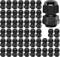 Cable Gland, PG7 Plastic Waterproof Adjustable 3-6.5mm Cable Gland Joint with Gaskets, M12 × 1.5 Wire Connector, Wire Protector (Pack of 50, Black)