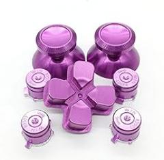 Metal Analog Bullet Buttons ABXY Buttons + ThumbStick Caps Joystick Thumb Grip + D-pad Repair Buttons for PS4 Slim Pro Gamepad Controller (Purple)