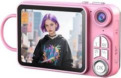 4K Digital Camera, 48MP Vlogging Camera with Auto Focus 18X Digital Zoom Anti Shake Electronic Stabilization 2.8 Inch Screen, for Graduation Selfies (Pink)