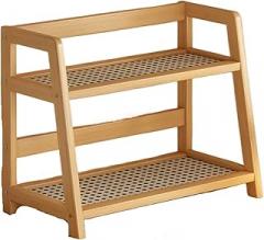 Wooden Storage Shelf For Kitchen Rattan Desktop Organizer Display Rack Spice(Small)