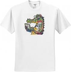 3dRose, Funny Cool Alligator Reading with Electronic Reader Book Graffiti, T-Shirt