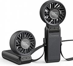 Portable Handheld Fan, 4000mAh Rechargeable, 6 Speed Settings, LCD Display, 3-in-1 Foldable Mini Desk Fan with Lanyard (BLACK)