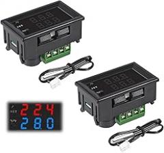2PCS DC 12V Electronic Temperature Controller Programmable -50 to 110 Celsius/-58 to 230 F Heating/Cooling Thermostat Control Switch Module LED Display with NTC Waterproof Sensor Probe