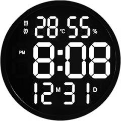 LED Large Number Digital Smart Wall Clock Temperature and Humidity Display Electronic Clock Modern Design Home Decoration (Color : Black Frame, Size : EU Plug)