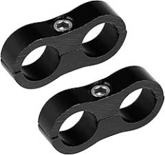 2 Pcs AN6 14mm Car Black Hose Separator Clamp Aluminum Fuel Line Mounting Clamp Divider Hose Fitting Adapter Fit for Fuel Line, Oil Line, Brake Line, Water Pipe and Gas Line