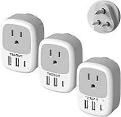 US to India Plug Adapter 3 Pack, TESSAN Type D Travel Adapter with 3 USB Ports (1 USB C), Power Adaptor for US to India Nepal Maldives Pakistan Bangladesh Sri Lanka Bhutan Yemen