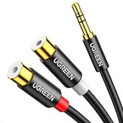 UGREEN RCA to Aux Cable 3.5mm Male to 2RCA Female Adapter Hi-Fi Sound Auxiliary Stereo Audio Cord Gold Plated Y Splitter 1/8 to RCA Connector for iPhone MP3 Tablet Computer Speaker, 0.8FT