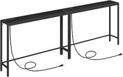 Console Table, 2 Pack Narrow Sofa Table, 43.3” Entrance Table with Power Station, Behind Couch Table, for Living Room, Hallway, Entryway, Foyer, Black CTBK112E01S2
