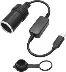 USB C Male to Cigarette Lighter Female Socket Power Cable 1FT, 5V USB Type C to 12V Cigarette Lighter Socket Female Converter Adapter with Dust Cap, for Dash Cam, GPS and Other 12W Car Electronics