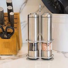 Salt and Pepper Grinder Electronic with Stand Stainless Steel Pepper Grinders with Stand Ceramic Grinders with Lights Adjustable Coarseness.