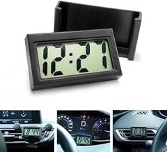 Mini Digital Clock for Car Dashboard, Self-Adhesive Vehicle Electronic Clocks with LCD Time, Auto Sticky Clock with Bracket Holder, Car Accessories Universal for Truck, Home, Table, Office, Bathroom