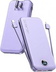 Portable Charger, 12000mAh 22.5W USB C Fast Charging Power Bank with Built-in Cables and AC Wall Plug, Smart LED Display Travel Essentials Battery Pack Compatible with iPhone, iPad, Samsung etc Purple