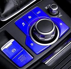 Aluminum Alloy Electronic handbrake Button Sticker Center Console Frame Cover Decoration Sticker Fit for Mazda (7 Pieces/Set of Decorative Stickers (Blue))