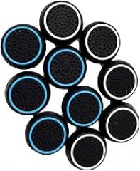 10 PCS Controller Thumbstick Caps Cover Replacement Silicone Touch Controller Rocker Cover for PS3 / PS4 / PS5 (Black with White + Black with Blue)