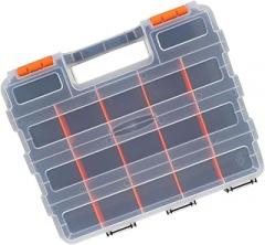 jojofuny Double-sided Portable Plastic Tool Box with Removable Dividers, Electronic Components Organizer Storage Case, Small Parts Container for Hardware and Craft Supplies, 32x27x8cm