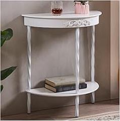 Half Round Entry Table, 2 Tier Storage Rack Metal Console, Modern Design Home Living Room Corridor Table Easy to Clean Suitable for Hotel Home (White B)