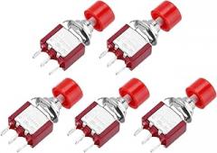MECCANIXITY 5 Pcs 2A/5A 250V AC/120V AC 7mm Mini Momentary Push Button Switch SPST NO+NC Red Switch Button with Soldering Foot for Electronic Devices